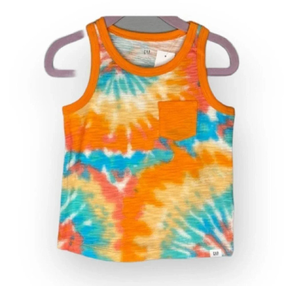 GAP NWT Boys Mango Orange Tie Dye Pocket Tank Top Contrast Trim Size 12-18m - Picture 1 of 6